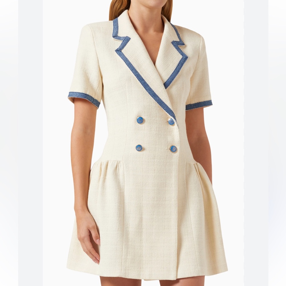 Sandro Seville Double Breasted Denim Trim Tweed Blazer Mini Dress 42